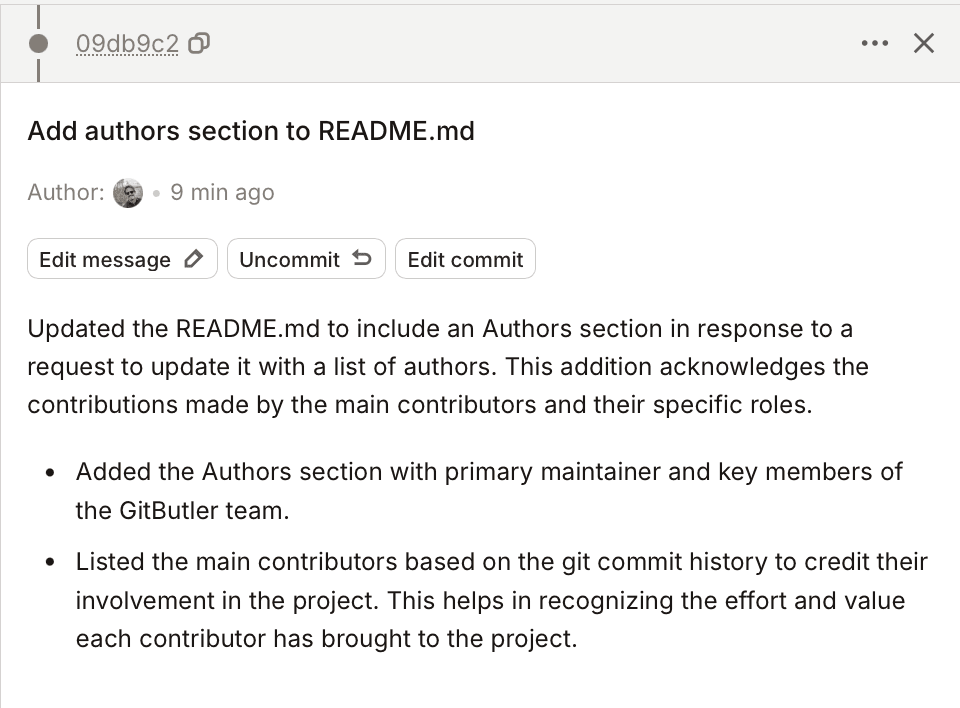 The updated commit message